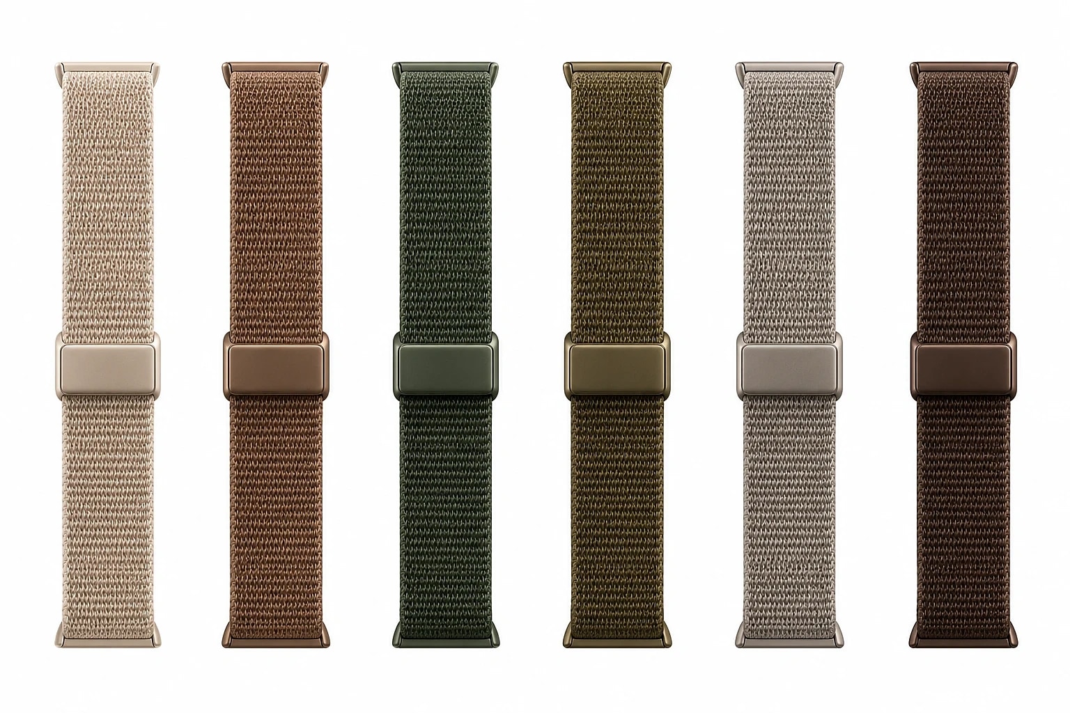 Woven loop straps laid side by side, each with a matching slide buckle