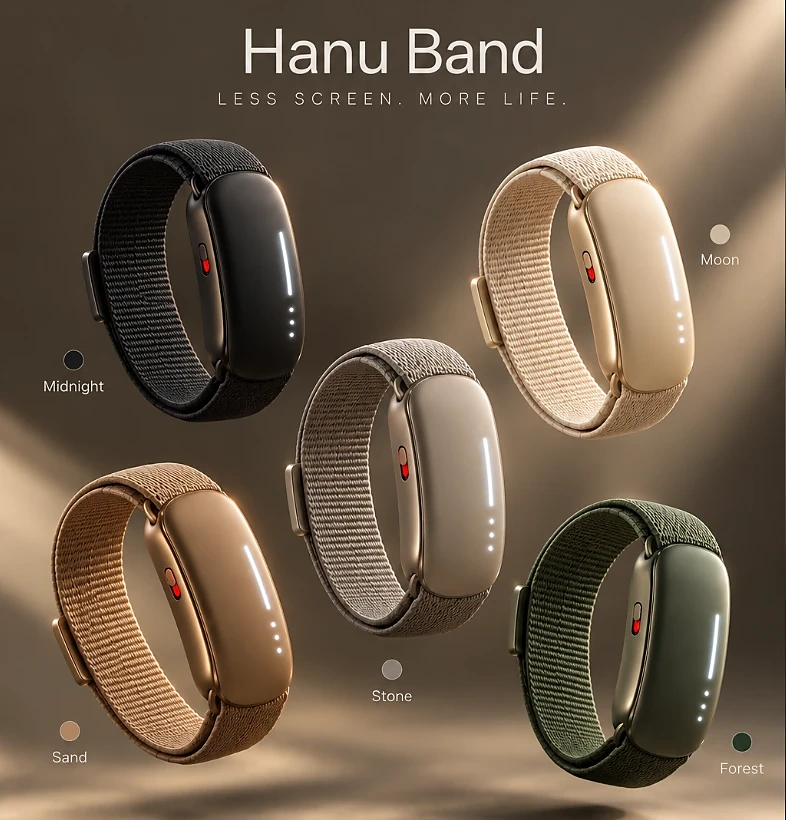 Hanu Band in all five finishes: Midnight, Moon, Stone, Sand and Forest